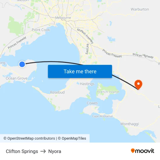 Clifton Springs to Nyora map