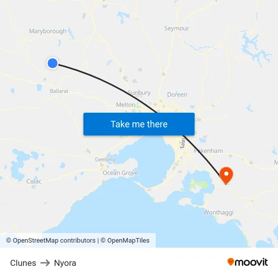 Clunes to Nyora map