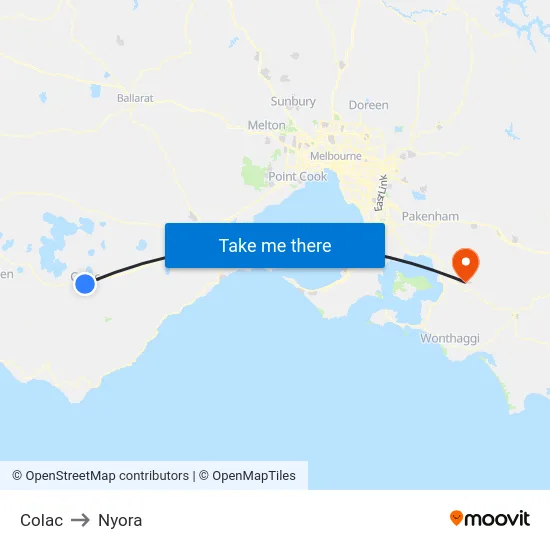 Colac to Nyora map