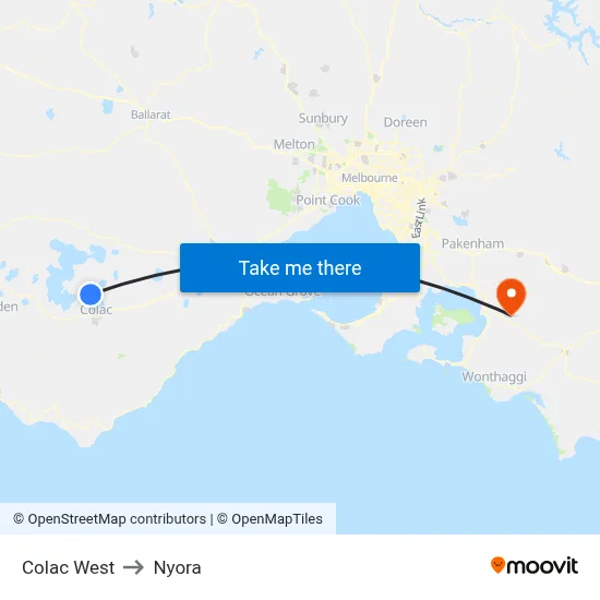 Colac West to Nyora map