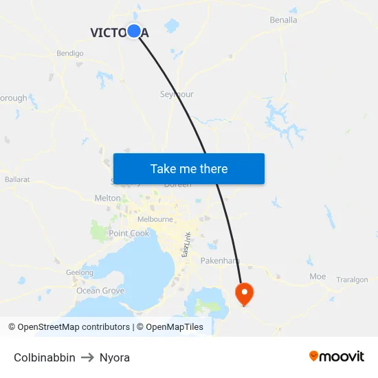 Colbinabbin to Nyora map