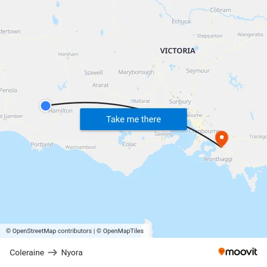 Coleraine to Nyora map