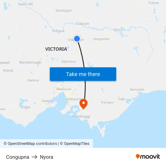 Congupna to Nyora map
