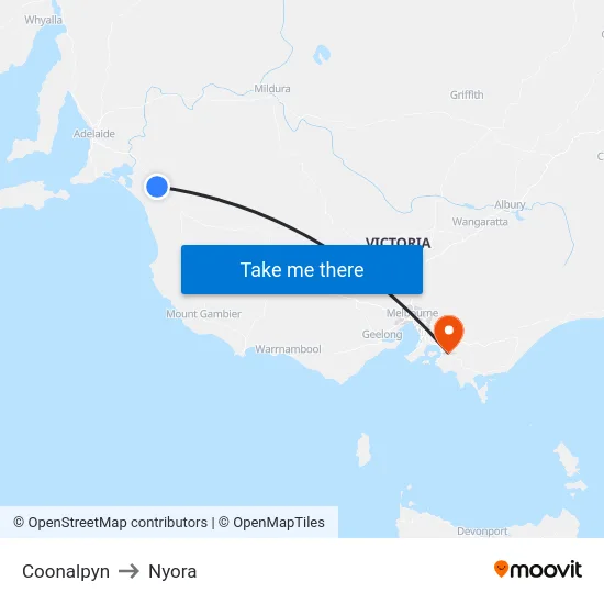 Coonalpyn to Nyora map