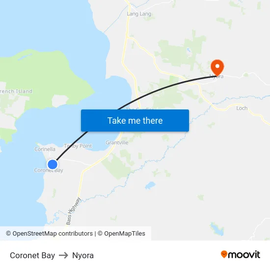 Coronet Bay to Nyora map