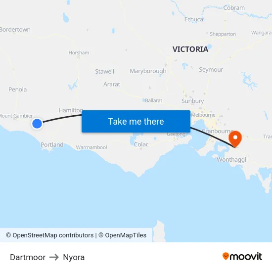 Dartmoor to Nyora map
