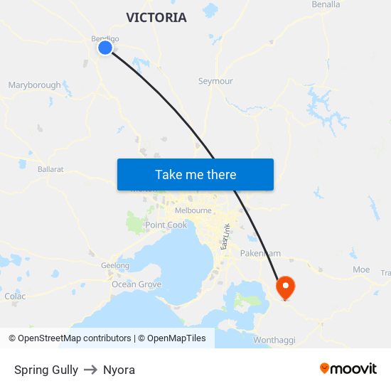 Spring Gully to Nyora map