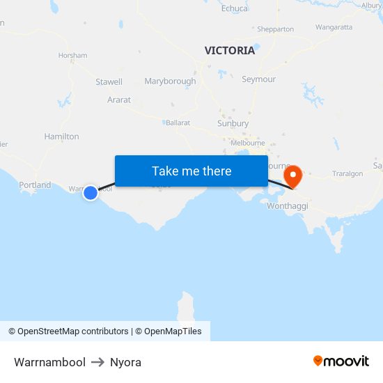 Warrnambool to Nyora map