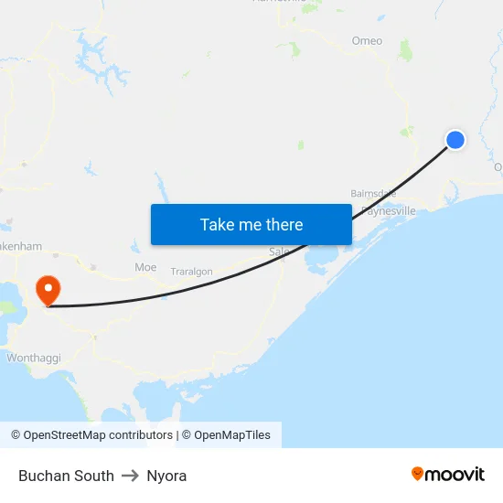 Buchan South to Nyora map