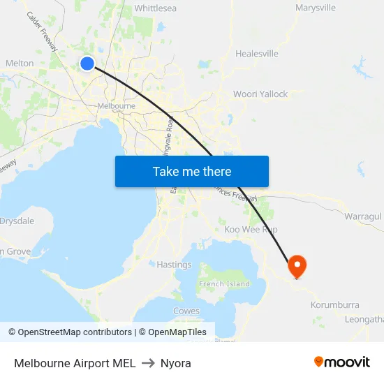 Melbourne Airport MEL to Nyora map