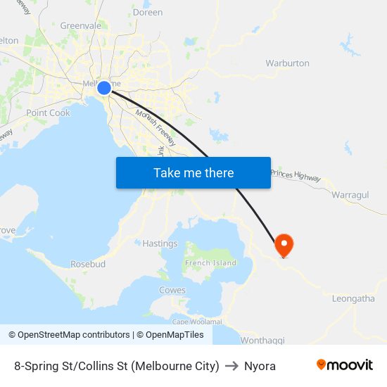 8-Spring St/Collins St (Melbourne City) to Nyora map