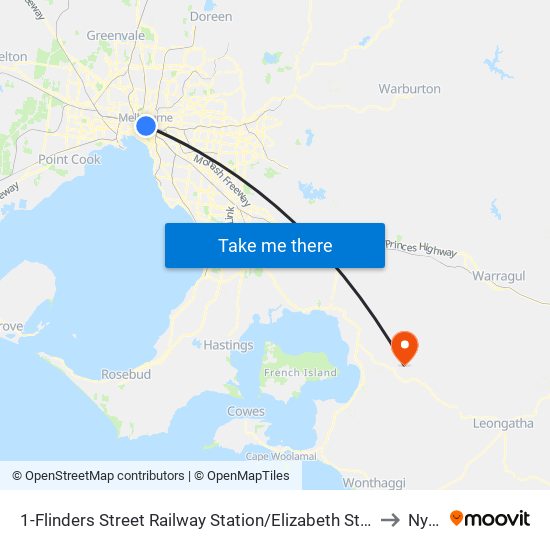 1-Flinders Street Railway Station/Elizabeth St (Melbourne City) to Nyora map
