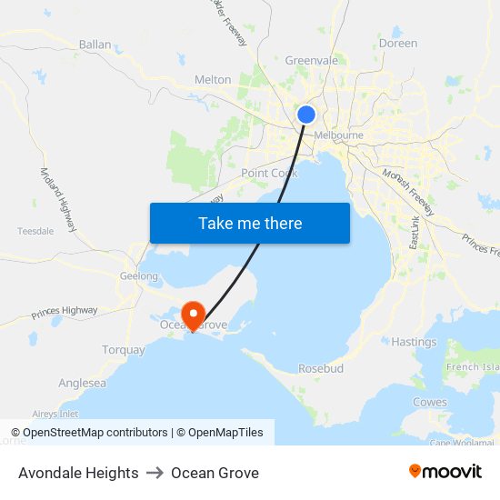 Avondale Heights to Ocean Grove map