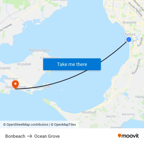 Bonbeach to Ocean Grove map
