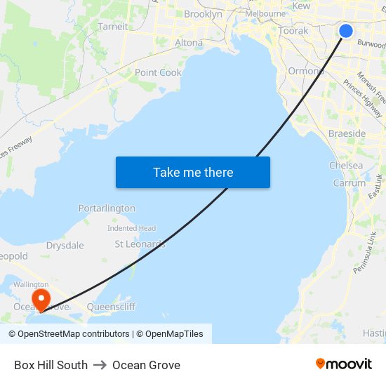 Box Hill South to Ocean Grove map
