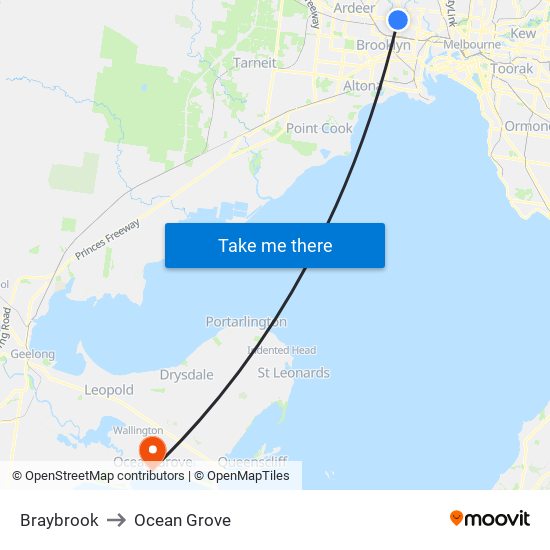 Braybrook to Ocean Grove map