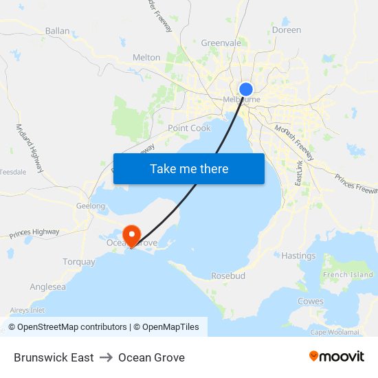 Brunswick East to Ocean Grove map