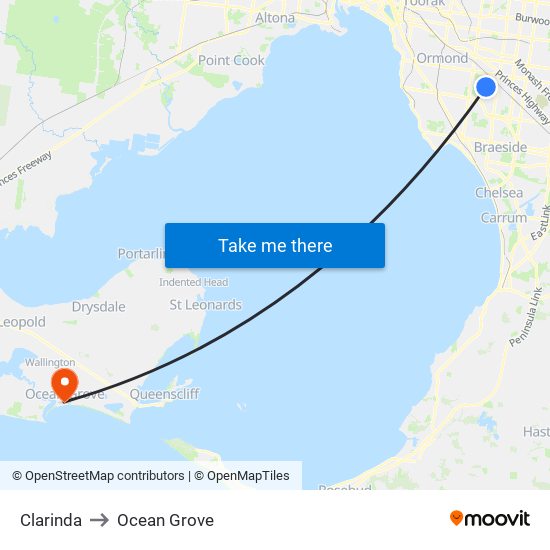 Clarinda to Ocean Grove map