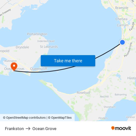 Frankston to Ocean Grove map