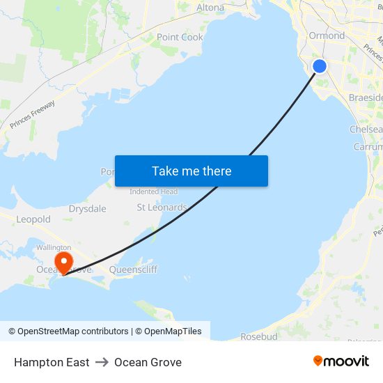 Hampton East to Ocean Grove map