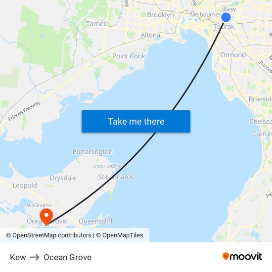 Kew to Ocean Grove map