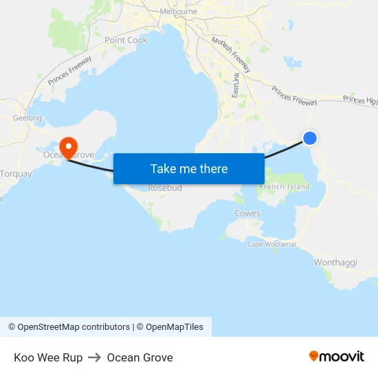 Koo Wee Rup to Ocean Grove map