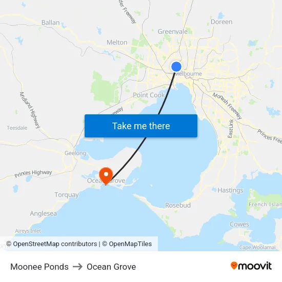 Moonee Ponds to Ocean Grove map