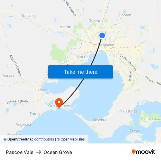 Pascoe Vale to Ocean Grove map
