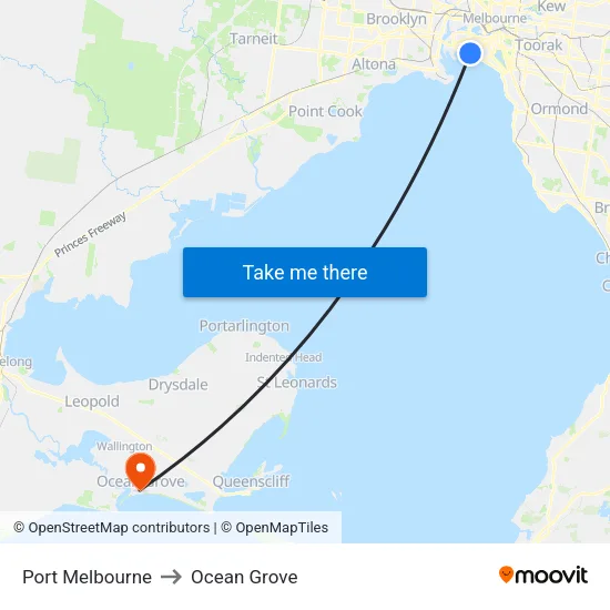 Port Melbourne to Ocean Grove map