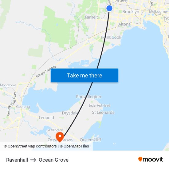 Ravenhall to Ocean Grove map
