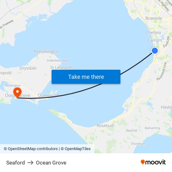 Seaford to Ocean Grove map