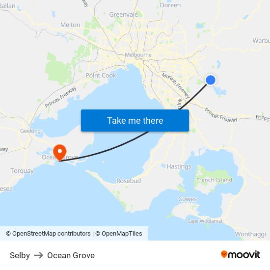Selby to Ocean Grove map
