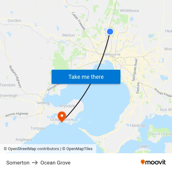 Somerton to Ocean Grove map