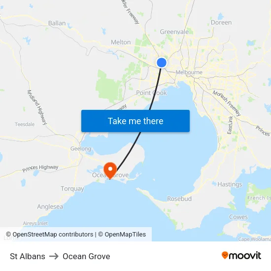 St Albans to Ocean Grove map