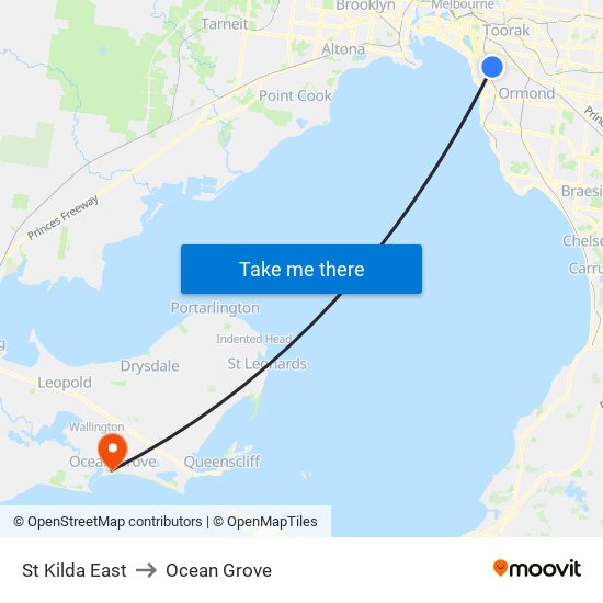 St Kilda East to Ocean Grove map