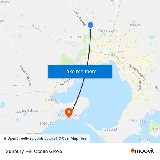 Sunbury to Ocean Grove map