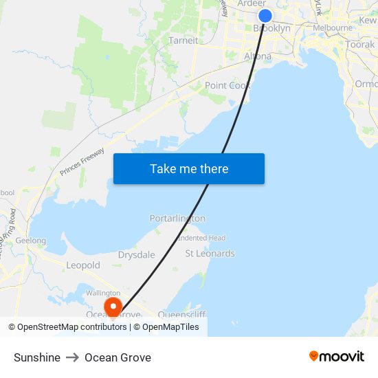 Sunshine to Ocean Grove map