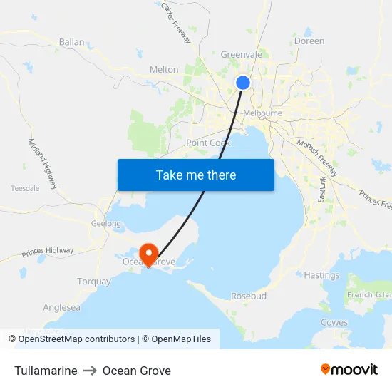 Tullamarine to Ocean Grove map