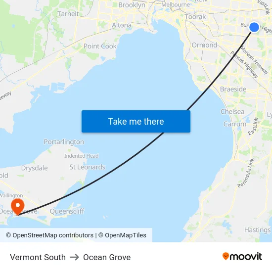 Vermont South to Ocean Grove map