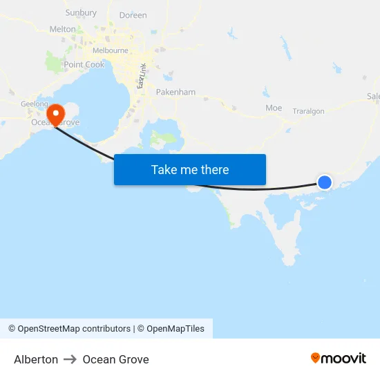 Alberton to Ocean Grove map