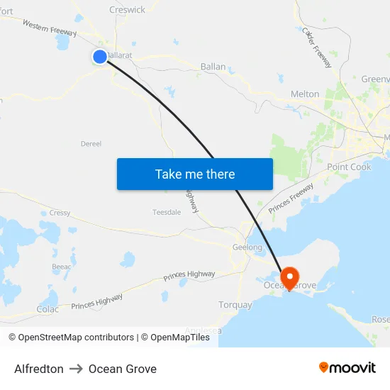 Alfredton to Ocean Grove map