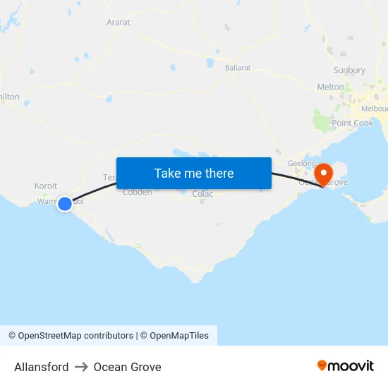 Allansford to Ocean Grove map