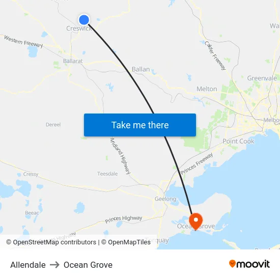 Allendale to Ocean Grove map