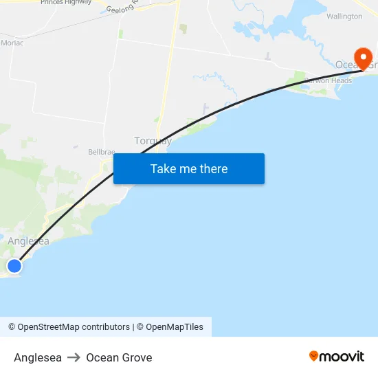 Anglesea to Ocean Grove map