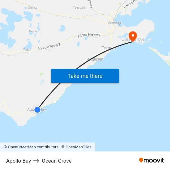 Apollo Bay to Ocean Grove map