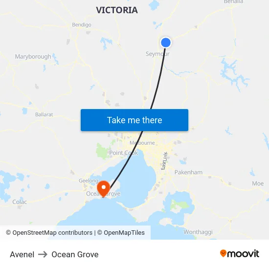 Avenel to Ocean Grove map