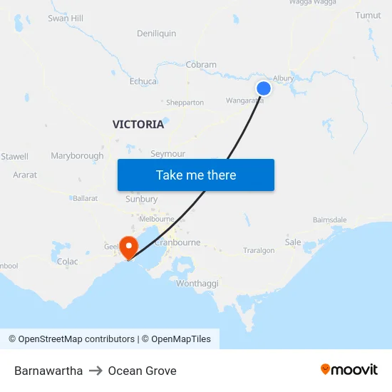 Barnawartha to Ocean Grove map