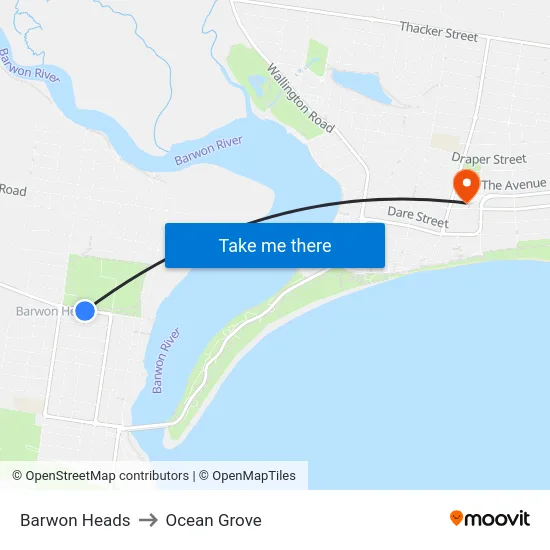 Barwon Heads to Ocean Grove map