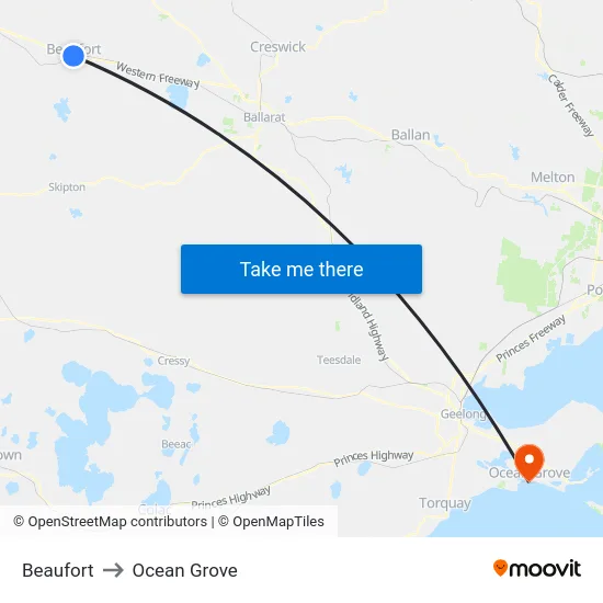 Beaufort to Ocean Grove map