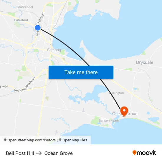 Bell Post Hill to Ocean Grove map